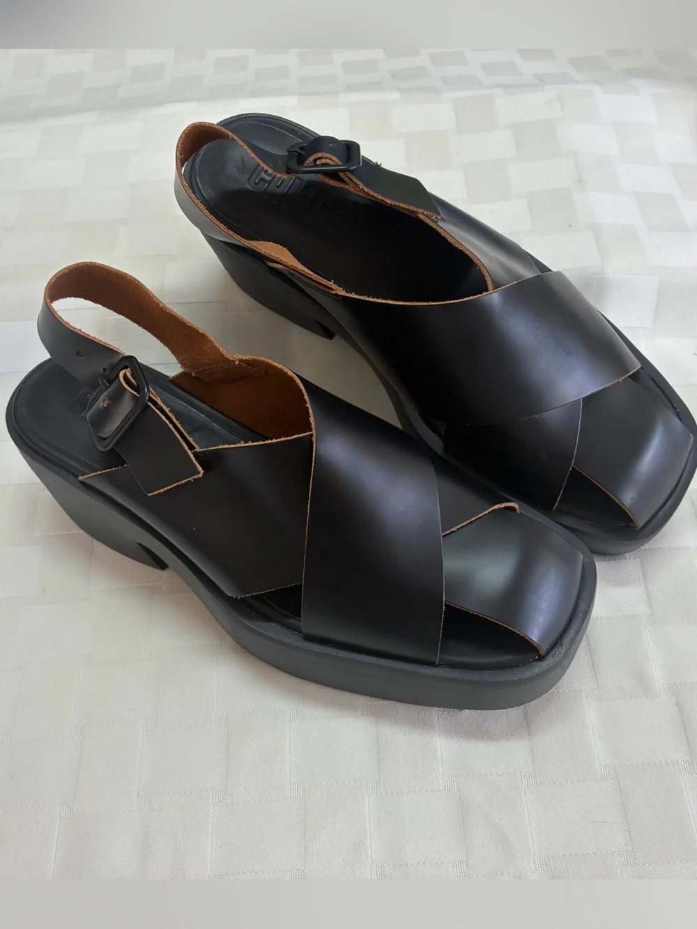Camper Black Platform Slingback Sandals with Cross-Strap Upper